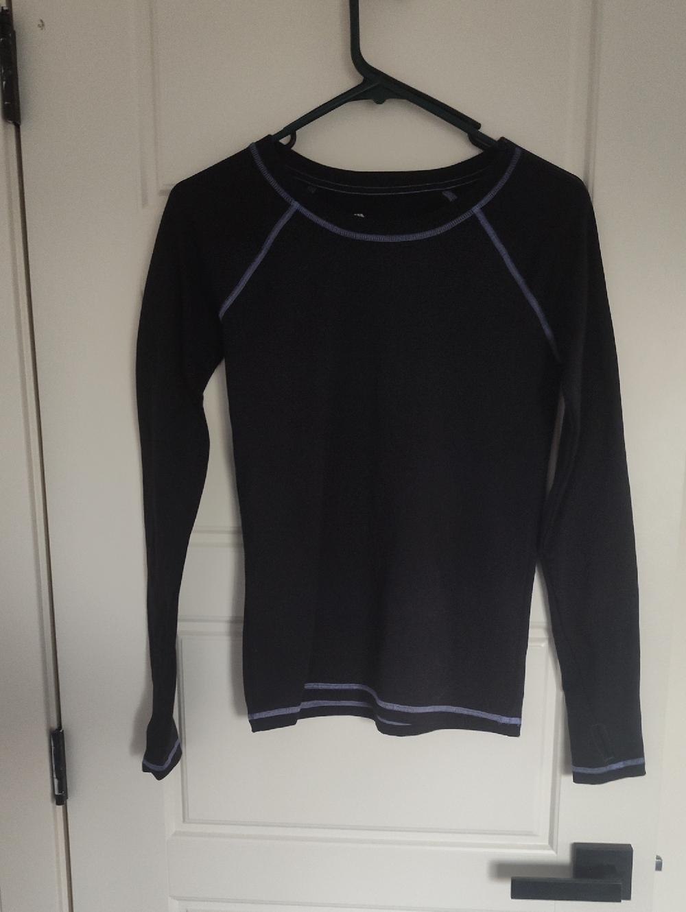 all in motion Black Long Sleeve Top And Bottom with Purple Trim
